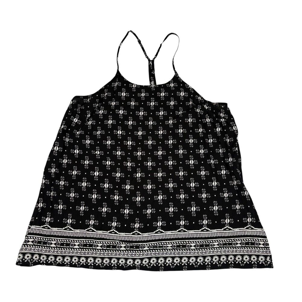 Old Navy Women’s Large Boho Tank Top Black White Floral Print Flowy Racerback